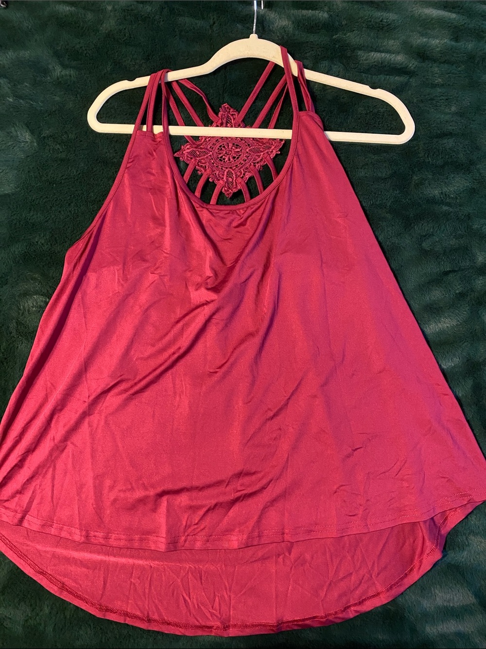 Berry Crochet-Back Strappy Camisole Tank